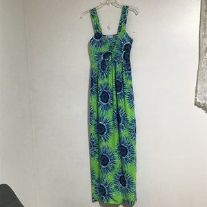 Maxi Dress Woman’s Medium Multicolor Green Blues Tropical Psychedelic Royaline